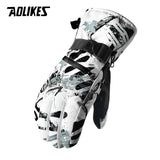 AOLIKES Thermal Ski Gloves Men Women Winter Fleece Waterproof Warm Snowboard Snow Gloves 3 Finger Touch Screen for Skiing Riding