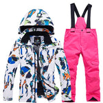 -30 Children Snow Suit Wear Outdoor Waterproof windproof Warm Costume winter Snowboarding Ski jacket + Snow pant boys and girls