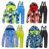 2019 Boys Skiing Suits Fleece Hood Jackets Overalls Children Snow Sets Waterproof Sport Kids Ski Clothing Set Windproof Outfits