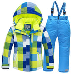 2019 Boys Skiing Suits Fleece Hood Jackets Overalls Children Snow Sets Waterproof Sport Kids Ski Clothing Set Windproof Outfits