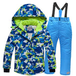 2019 Boys Skiing Suits Fleece Hood Jackets Overalls Children Snow Sets Waterproof Sport Kids Ski Clothing Set Windproof Outfits