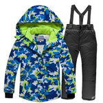 2019 Boys Skiing Suits Fleece Hood Jackets Overalls Children Snow Sets Waterproof Sport Kids Ski Clothing Set Windproof Outfits