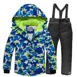 2019 Boys Skiing Suits Fleece Hood Jackets Overalls Children Snow Sets Waterproof Sport Kids Ski Clothing Set Windproof Outfits