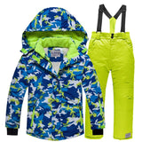2019 Boys Skiing Suits Fleece Hood Jackets Overalls Children Snow Sets Waterproof Sport Kids Ski Clothing Set Windproof Outfits