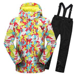 2019 Winter Ski Suit for Girls Fleece Hooded Kids Snow Sets Jacket Overalls Windproof Outdoor Sport Children Clothing Sets