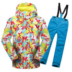 2019 Winter Ski Suit for Girls Fleece Hooded Kids Snow Sets Jacket Overalls Windproof Outdoor Sport Children Clothing Sets