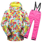 2019 Winter Ski Suit for Girls Fleece Hooded Kids Snow Sets Jacket Overalls Windproof Outdoor Sport Children Clothing Sets