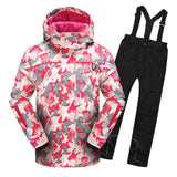 2019 Winter Ski Suit for Girls Fleece Hooded Kids Snow Sets Jacket Overalls Windproof Outdoor Sport Children Clothing Sets