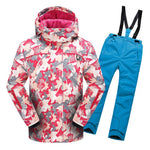 2019 Winter Ski Suit for Girls Fleece Hooded Kids Snow Sets Jacket Overalls Windproof Outdoor Sport Children Clothing Sets