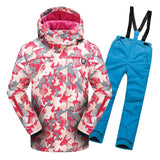 2019 Winter Ski Suit for Girls Fleece Hooded Kids Snow Sets Jacket Overalls Windproof Outdoor Sport Children Clothing Sets