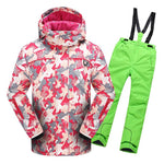 2019 Winter Ski Suit for Girls Fleece Hooded Kids Snow Sets Jacket Overalls Windproof Outdoor Sport Children Clothing Sets