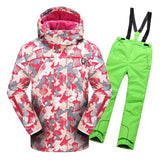 2019 Winter Ski Suit for Girls Fleece Hooded Kids Snow Sets Jacket Overalls Windproof Outdoor Sport Children Clothing Sets