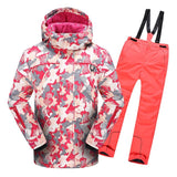 2019 Winter Ski Suit for Girls Fleece Hooded Kids Snow Sets Jacket Overalls Windproof Outdoor Sport Children Clothing Sets