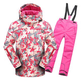 2019 Winter Ski Suit for Girls Fleece Hooded Kids Snow Sets Jacket Overalls Windproof Outdoor Sport Children Clothing Sets