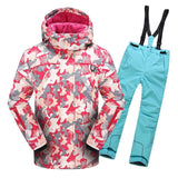 2019 Winter Ski Suit for Girls Fleece Hooded Kids Snow Sets Jacket Overalls Windproof Outdoor Sport Children Clothing Sets