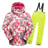 2019 Winter Ski Suit for Girls Fleece Hooded Kids Snow Sets Jacket Overalls Windproof Outdoor Sport Children Clothing Sets