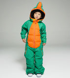 New Fashion Children Cartoon Ski Suit Splittable for Baby Thick Warm Wind-Resistant Waterproof One-Piece Ski Set Dinosaur