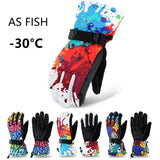 As Fish Winter -30 Thicken Ski Gloves Men Women Children Windproof Waterproof Adjustable Snowboard Climbing Snow Gloves
