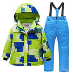 2019 Boys Skiing Suits Fleece Hood Jackets Overalls Children Snow Sets Waterproof Sport Kids Ski Clothing Set Windproof Outfits