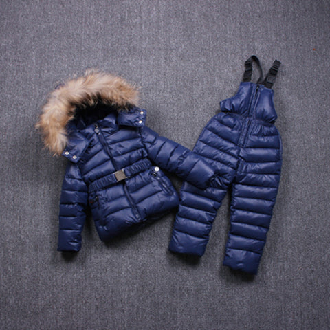 Hot new Children Winter Clothes for kids baby big girl Ski sport Suit fur hooded ski Warm girl Coats Jackets+Bib Pants sports