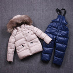 Hot new Children Winter Clothes for kids baby big girl Ski sport Suit fur hooded ski Warm girl Coats Jackets+Bib Pants sports
