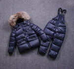 Hot new Children Winter Clothes for kids baby big girl Ski sport Suit fur hooded ski Warm girl Coats Jackets+Bib Pants sports