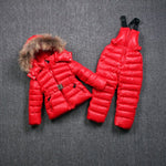 Hot new Children Winter Clothes for kids baby big girl Ski sport Suit fur hooded ski Warm girl Coats Jackets+Bib Pants sports